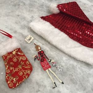 🎁 Glitzy Girl ornament, Santa hat & stocking